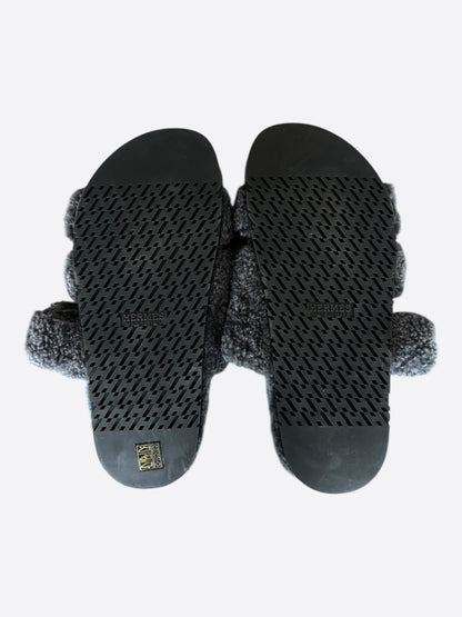 Hermes Grey Chypre Shearling Sandals