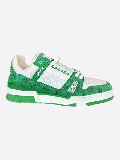 Louis Vuitton Green & White Denim Monogram Trainers