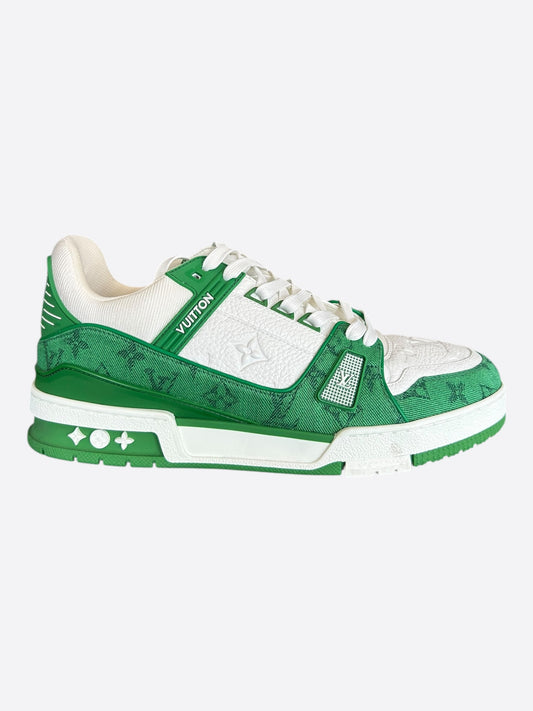 Louis Vuitton Green & White Denim Monogram Trainers