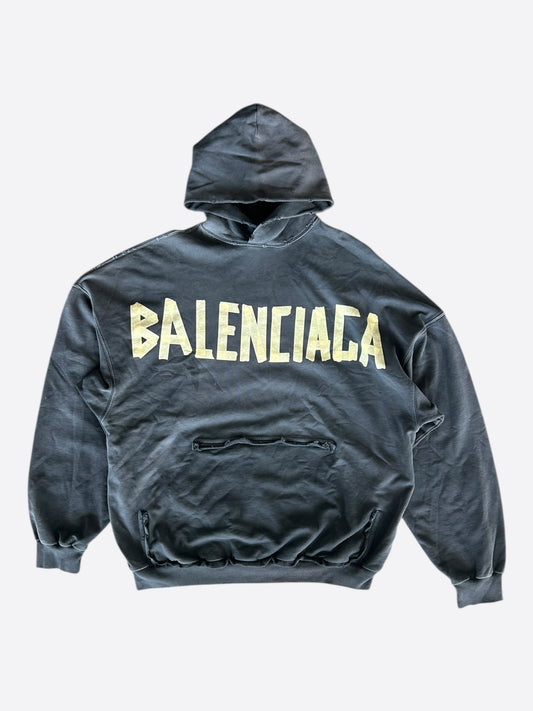 Balenciaga Black & Beige Tape Logo Hoodie