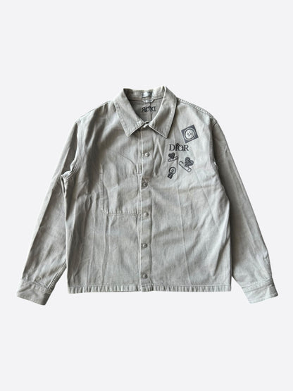 Dior Judy Blame Grey Embroidered Logo Button Up Shirt