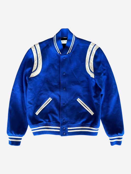 Saint Laurent Blue & White Wool Teddy Jacket