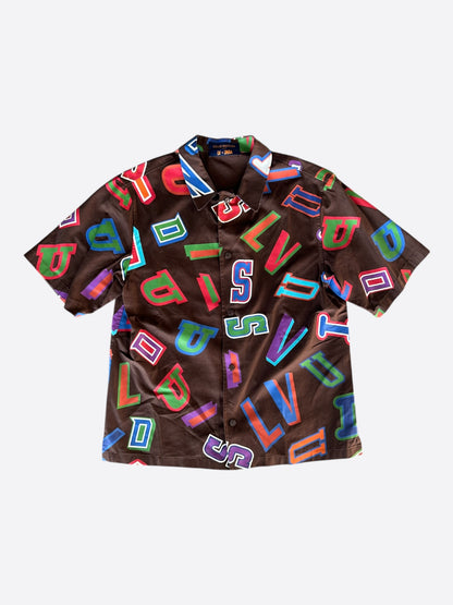 Louis Vuitton NBA Brown Multicolor Letters Button Up Shirt