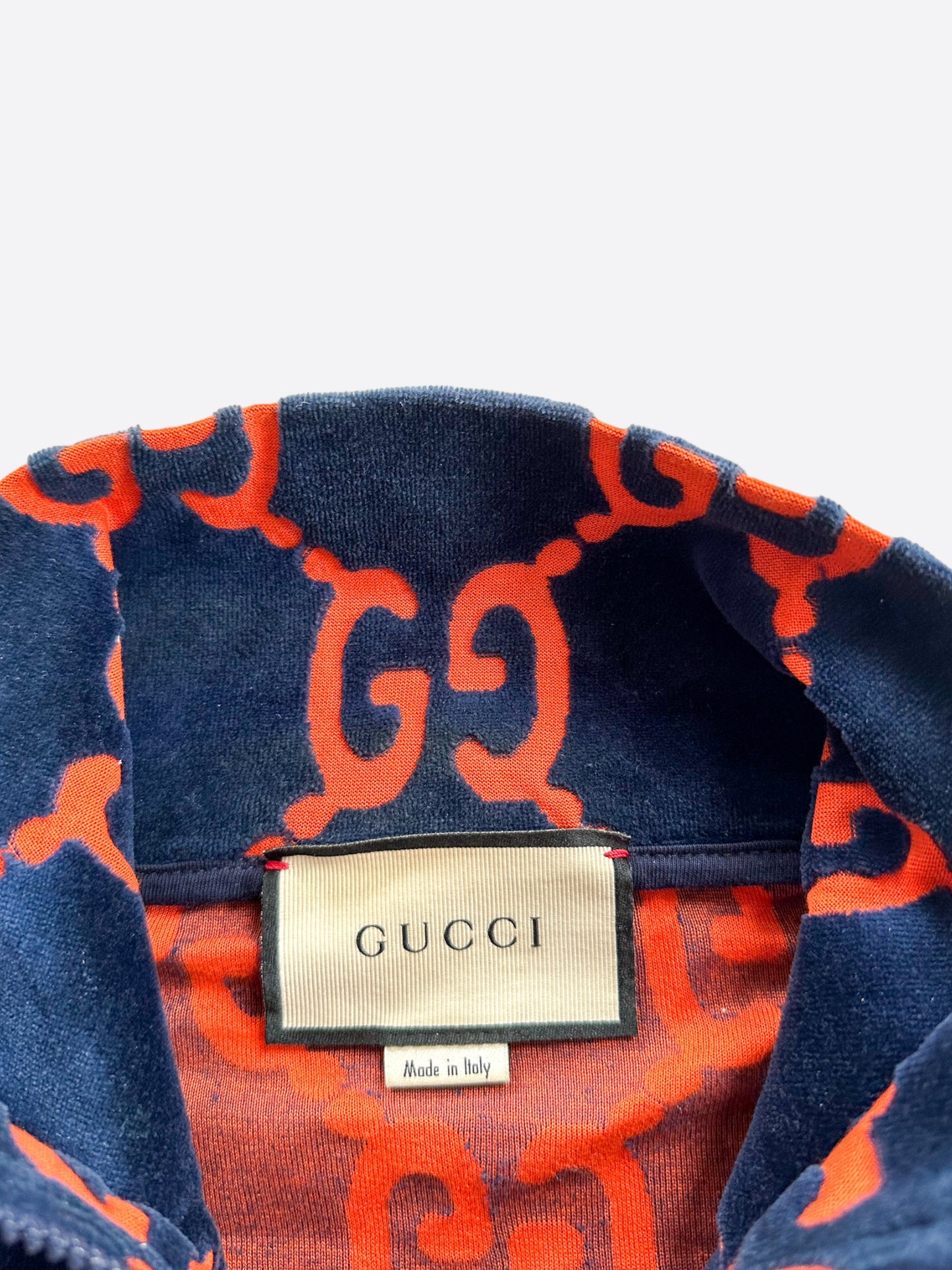 Gucci Navy & Red Chenille GG Monogram Jacquard Track Jacket