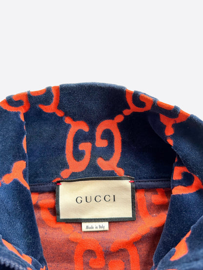 Gucci Navy & Red Chenille GG Monogram Jacquard Track Jacket