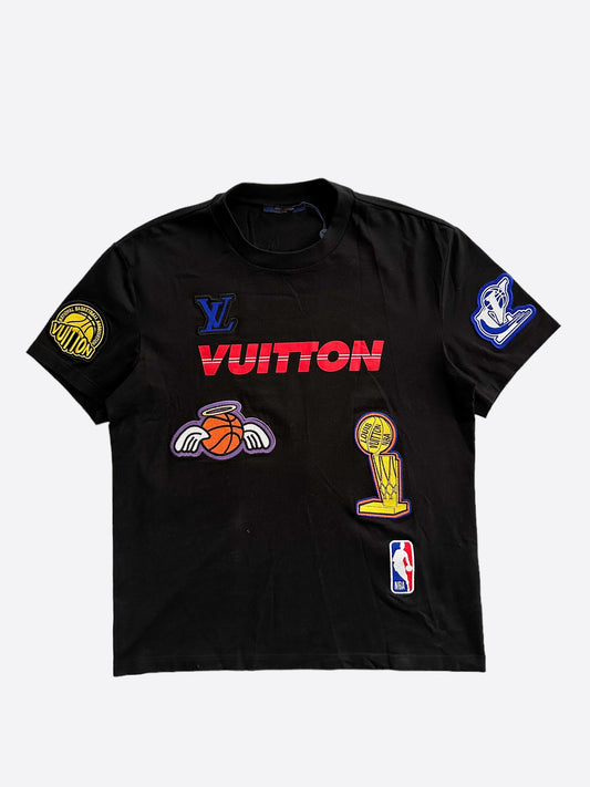 Louis Vuitton NBA Black Embroidered Patches T-Shirt