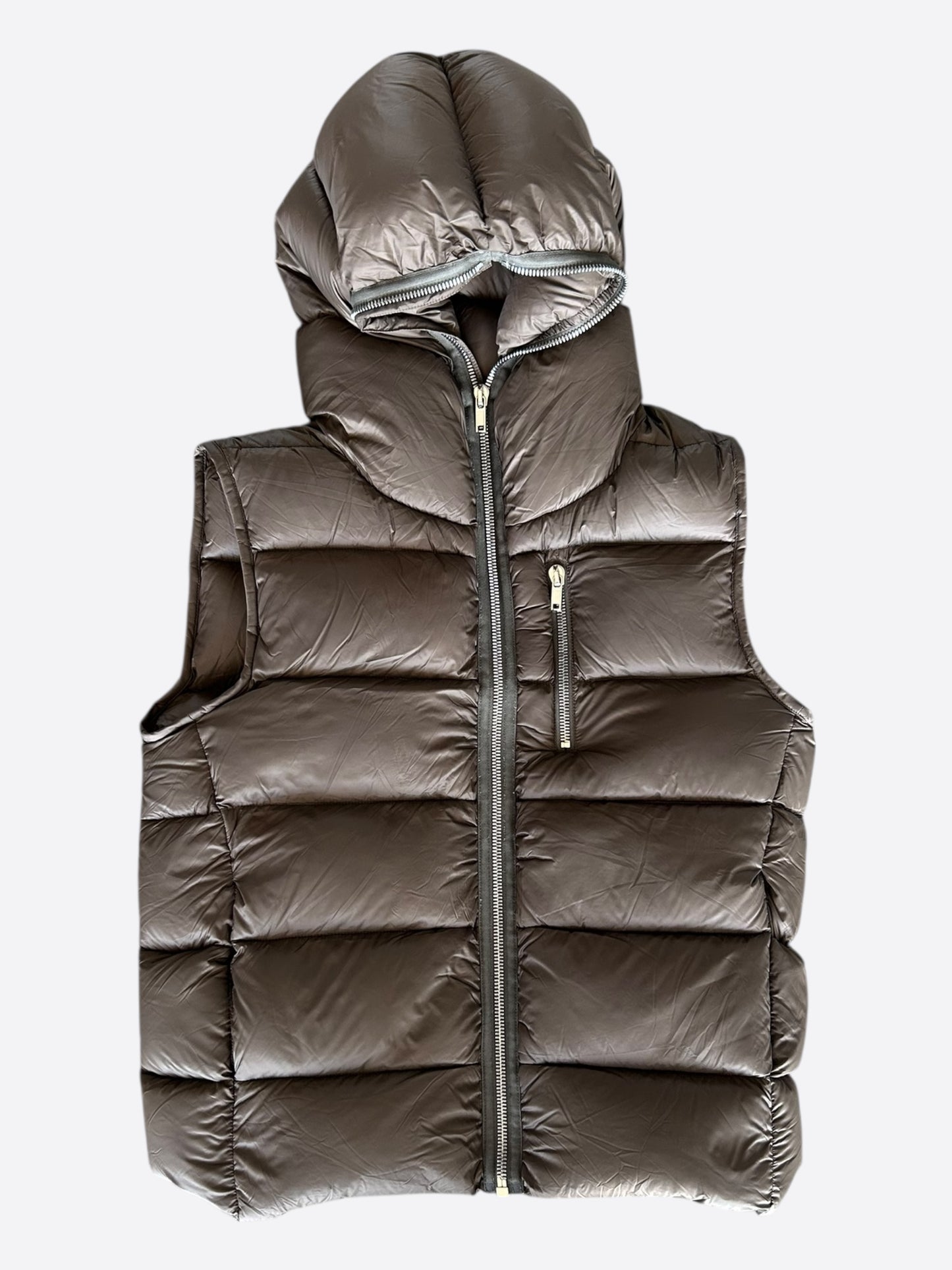 Rick Owens Brown Gimp Hooded Puffer Vest