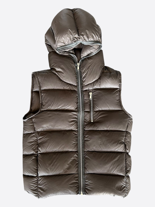 Rick Owens Brown Gimp Hooded Puffer Vest