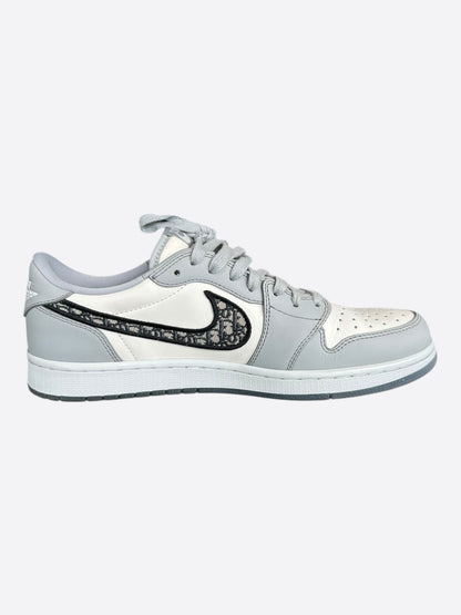Dior Air Jordan Grey & White Oblique Low Top Sneakers