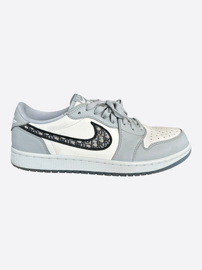 Dior Air Jordan Grey & White Oblique Low Top Sneakers