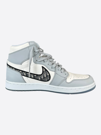 Dior Air Jordan Grey & White Oblique High Top Sneakers
