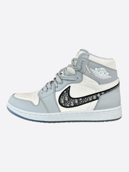 Dior Air Jordan Grey & White Oblique High Top Sneakers