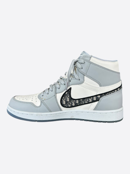 Dior Air Jordan Grey & White Oblique High Top Sneakers