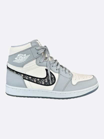 Dior Air Jordan Grey & White Oblique High Top Sneakers