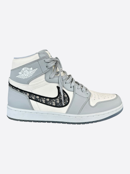 Dior Air Jordan Grey & White Oblique High Top Sneakers