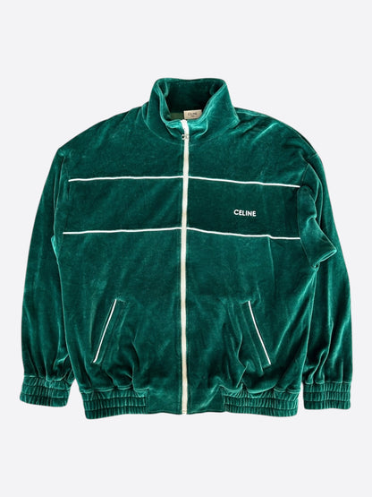 Celine Faded Green & White Logo Velour Track Jacket