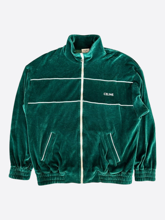Celine Faded Green & White Logo Velour Track Jacket