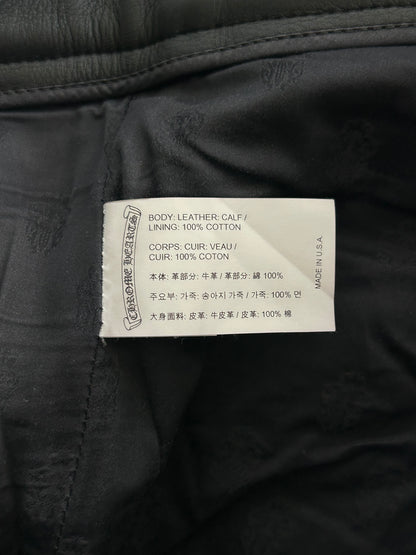 Chrome Hearts Black Leather Fleur Knee Pants
