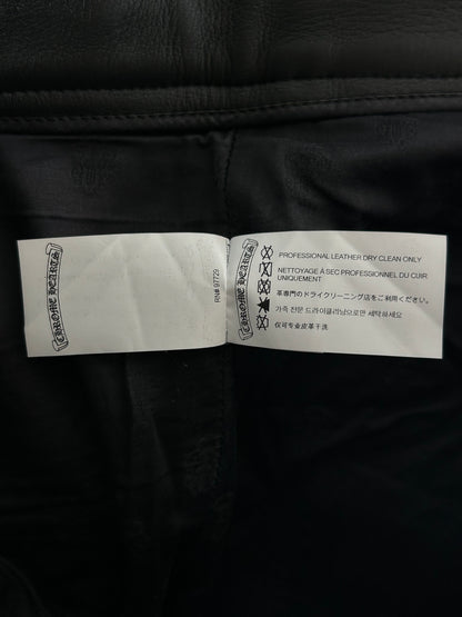 Chrome Hearts Black Leather Fleur Knee Pants