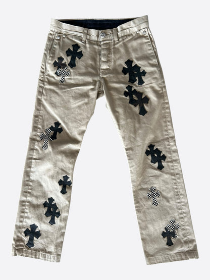 Chrome Hearts Tan Black & Checkered Cross Patch Chinos