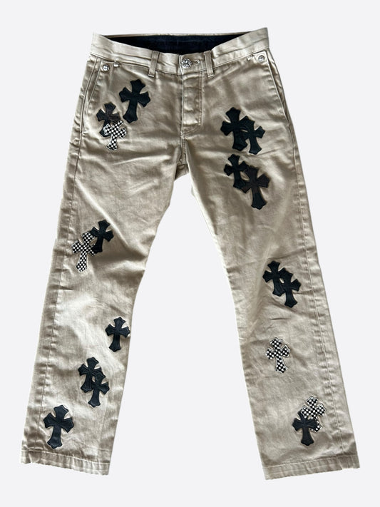 Chrome Hearts Tan Black & Checkered Cross Patch Chinos