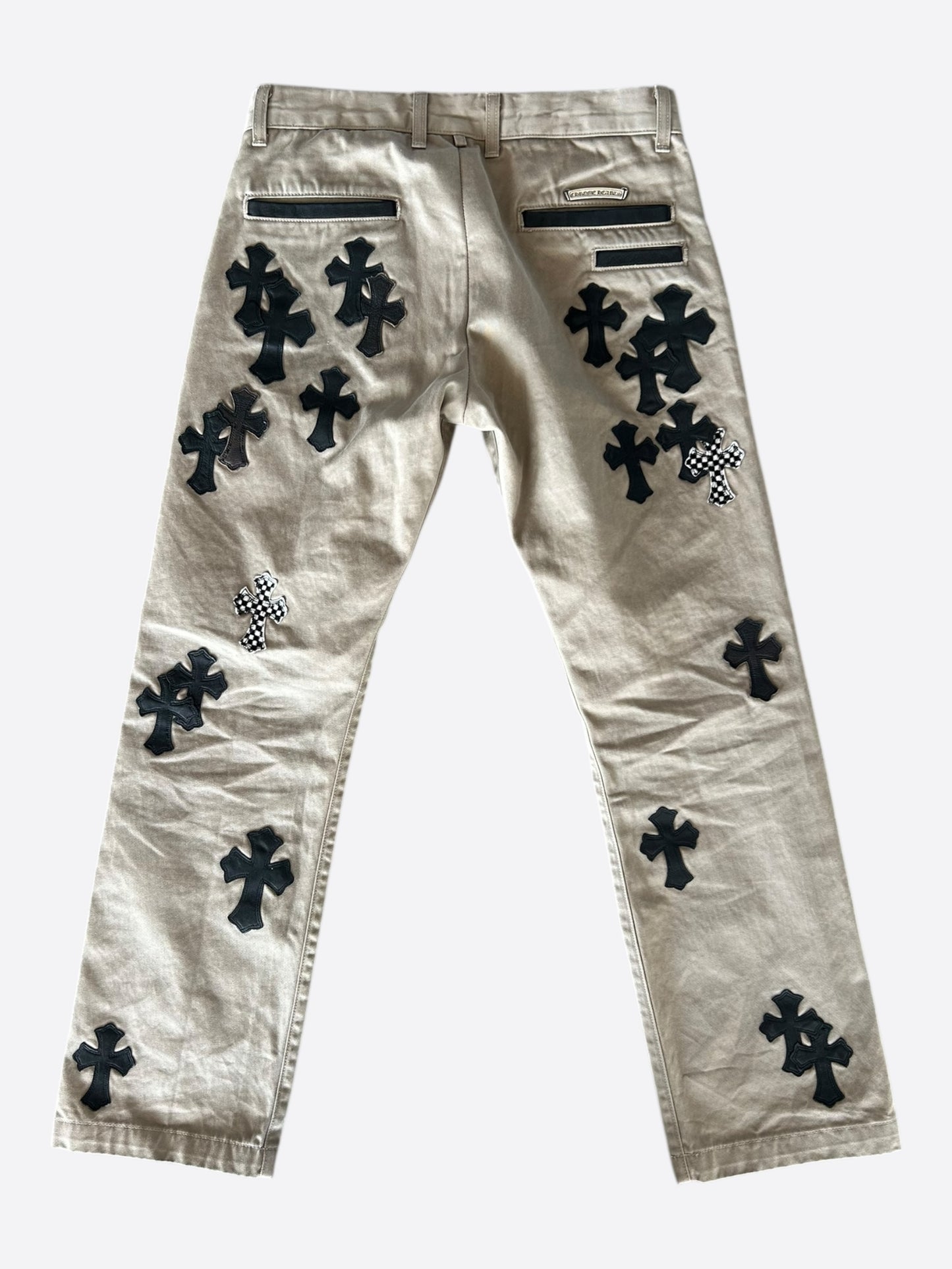 Chrome Hearts Tan Black & Checkered Cross Patch Chinos