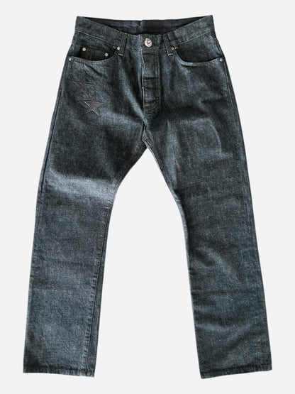 Chrome Hearts Grey & Black Star Patch Fleur Knee Jeans