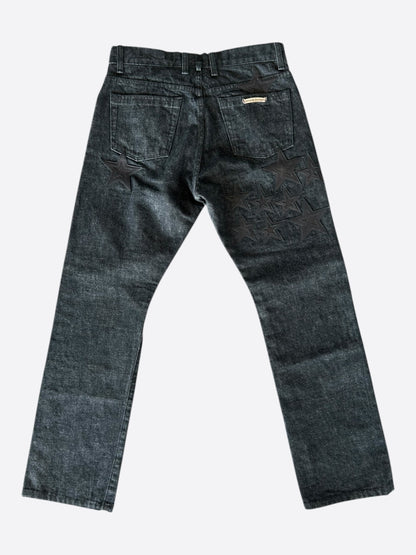 Chrome Hearts Grey & Black Star Patch Fleur Knee Jeans