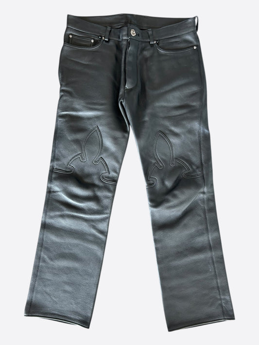 Chrome Hearts Black Leather Fleur Knee Pants