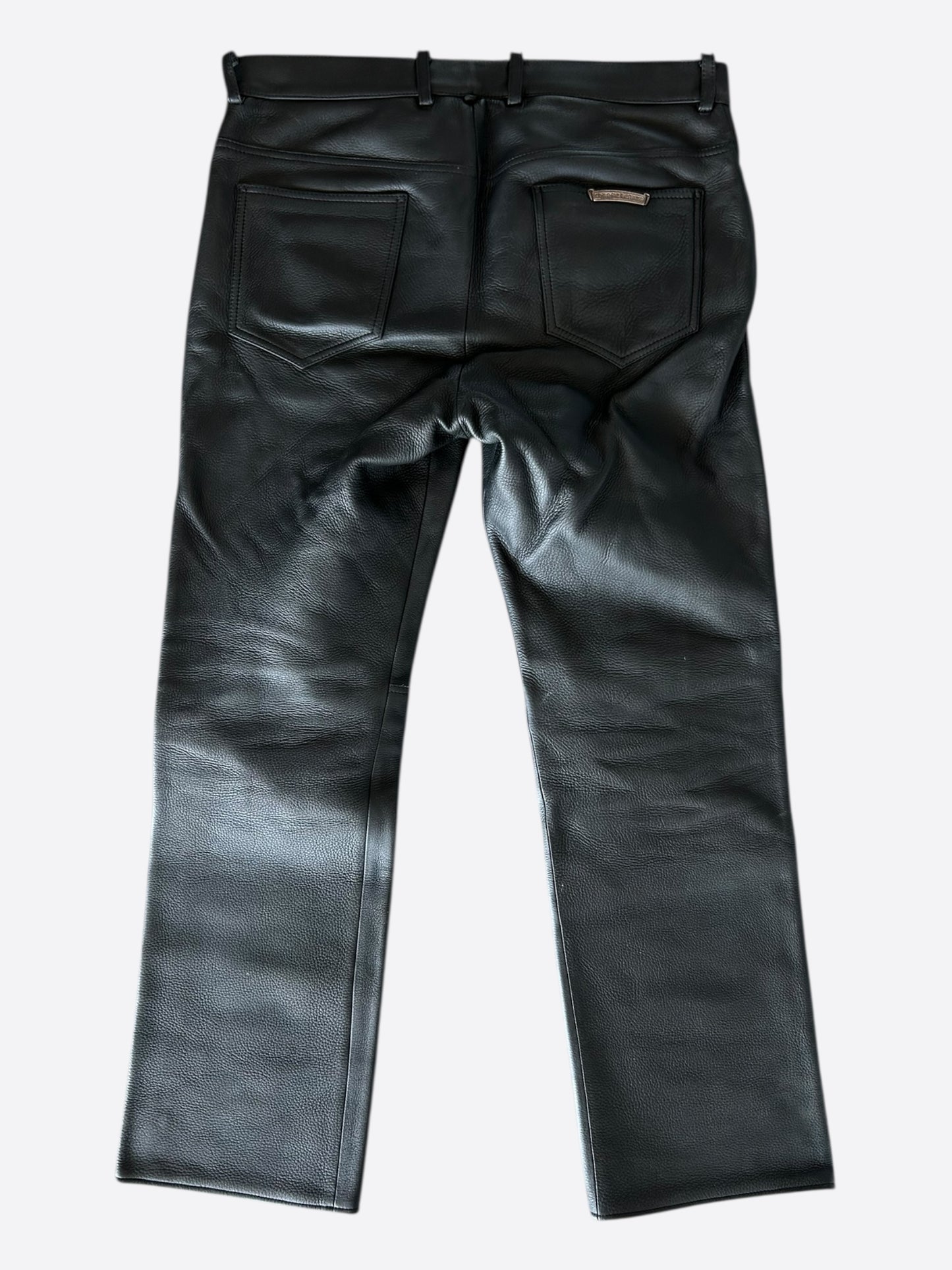 Chrome Hearts Black Leather Fleur Knee Pants