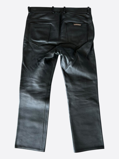 Chrome Hearts Black Leather Fleur Knee Pants