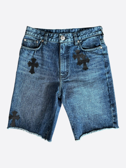 Chrome Hearts Blue & Black Cross Patch Denim Shorts