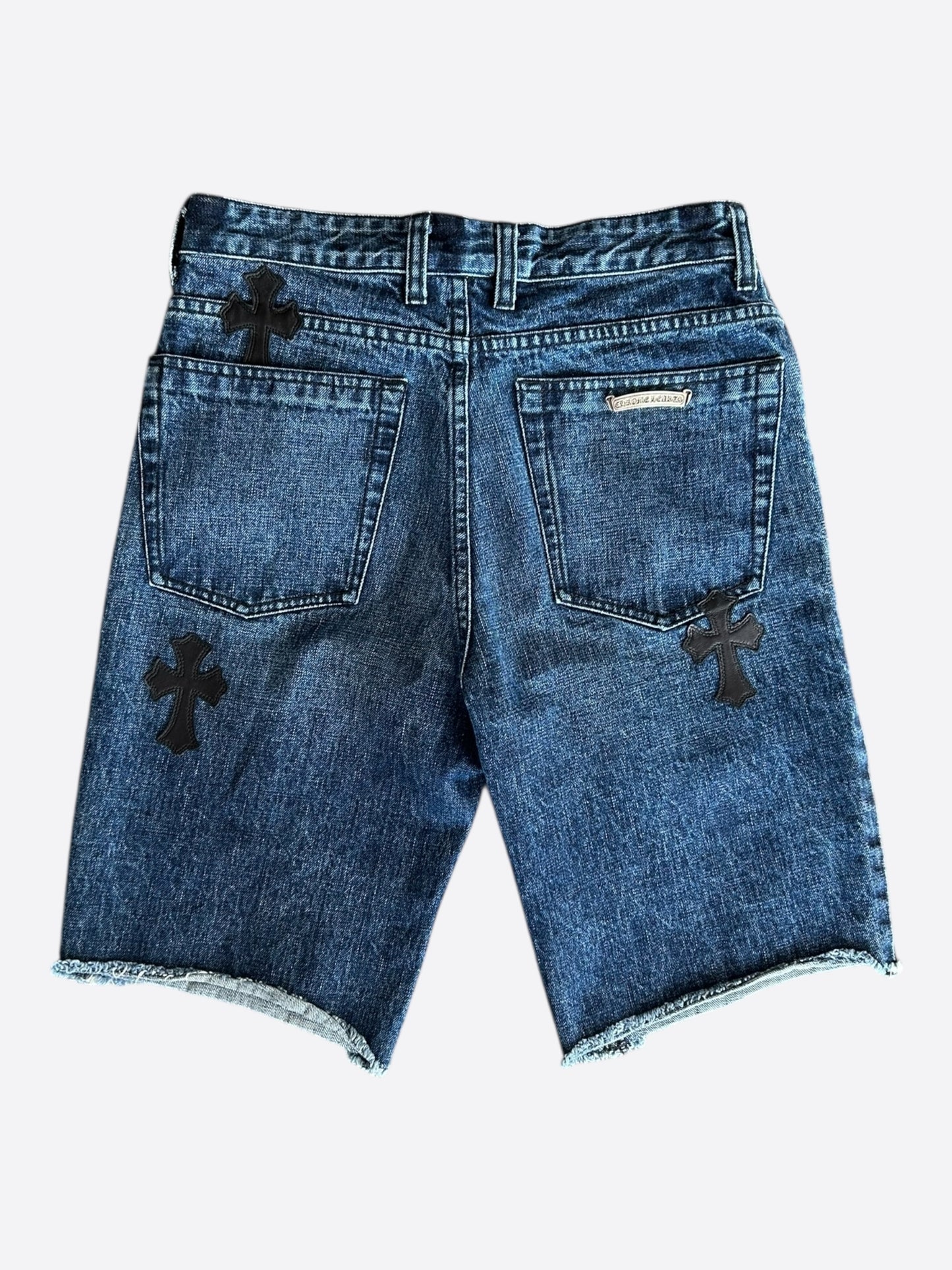 Chrome Hearts Blue & Black Cross Patch Denim Shorts