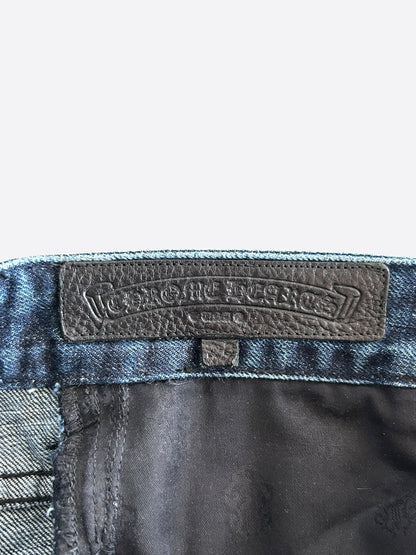 Chrome Hearts Blue & Black Cross Patch Denim Shorts
