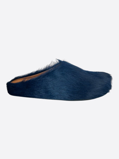 Marni Dark Blue Calfskin Fussbett Sabot Slides