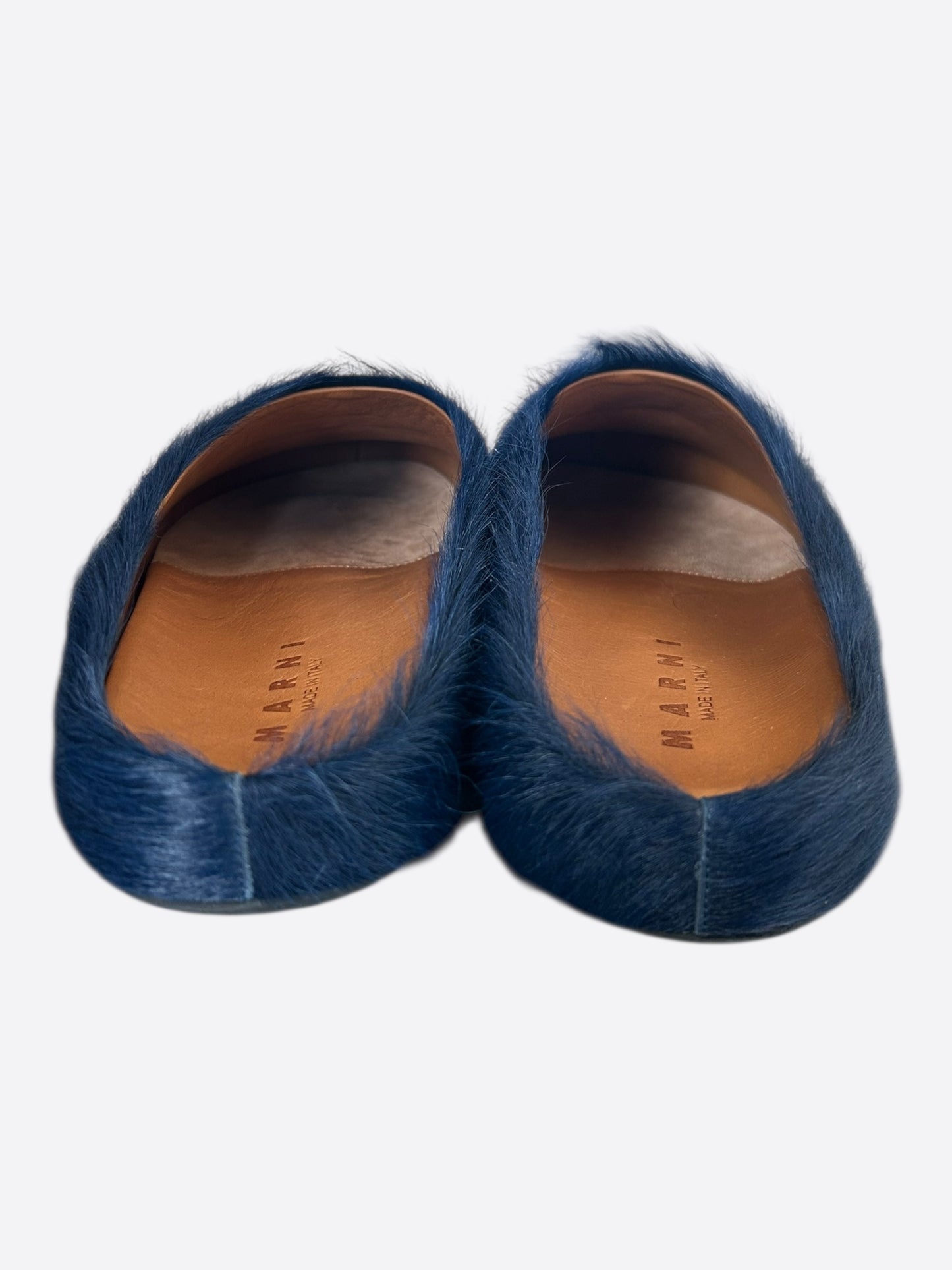 Marni Dark Blue Calfskin Fussbett Sabot Slides