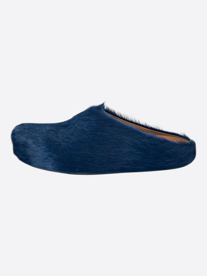 Marni Dark Blue Calfskin Fussbett Sabot Slides