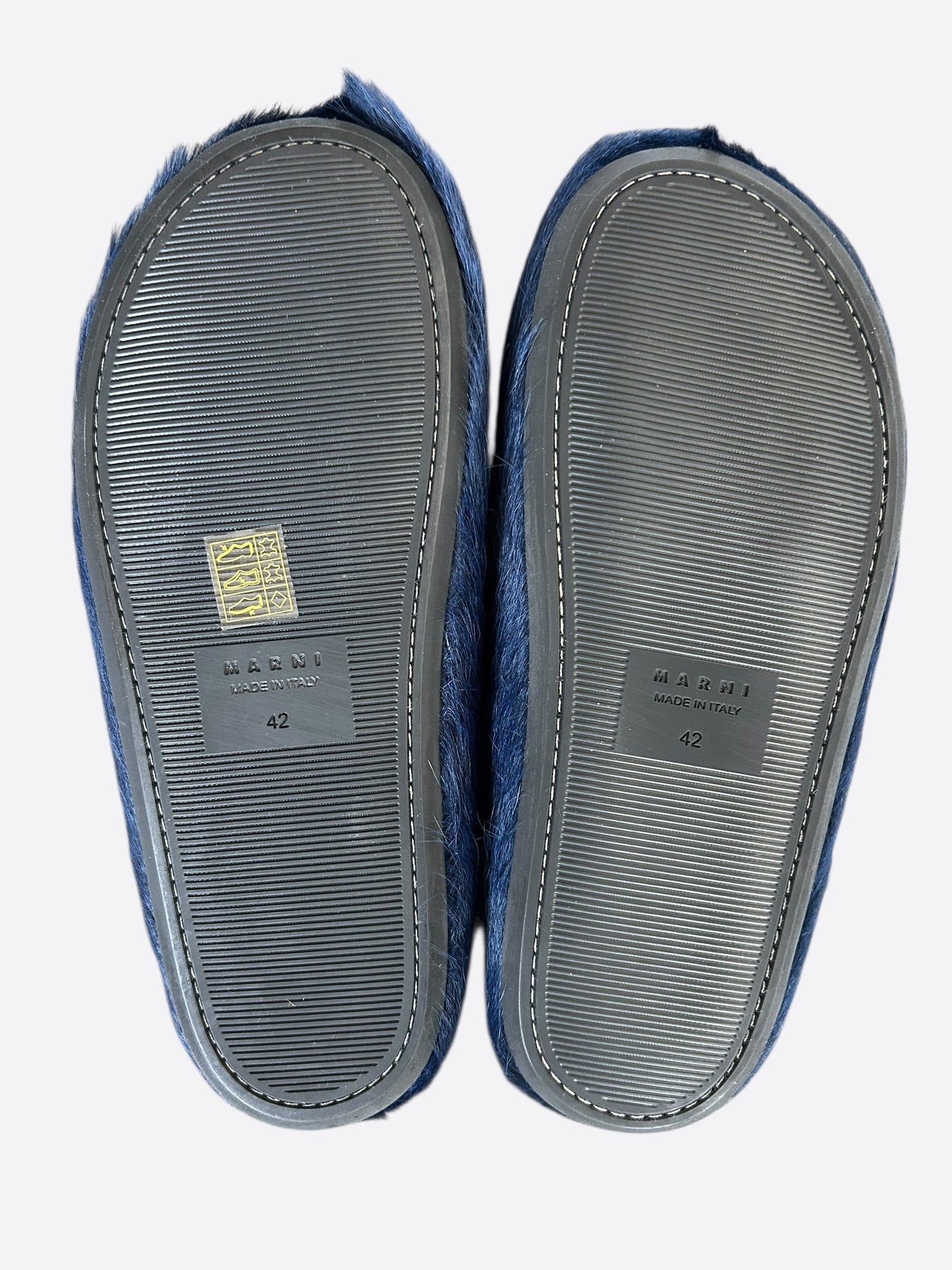 Marni Dark Blue Calfskin Fussbett Sabot Slides