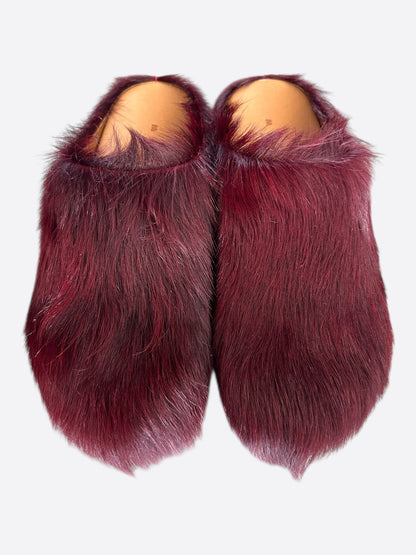 Marni Burgundy Calfskin Fussbett Sabot Women's Slides