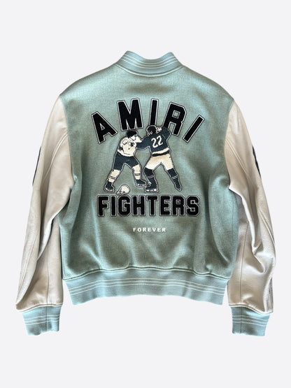 Amiri Frosty Green & White Fighters Varsity Jacket