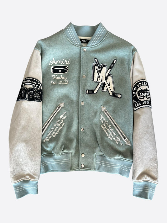 Amiri Frosty Green & White Fighters Varsity Jacket