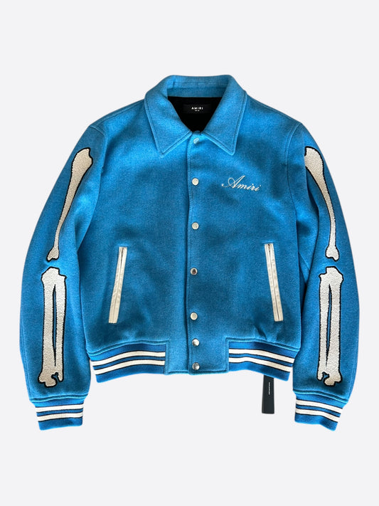 Amiri Blue & White Bones Varsity Jacket