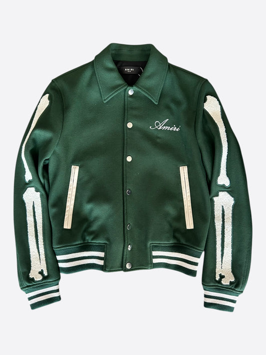 Amiri Green & White Bones Varsity Jacket