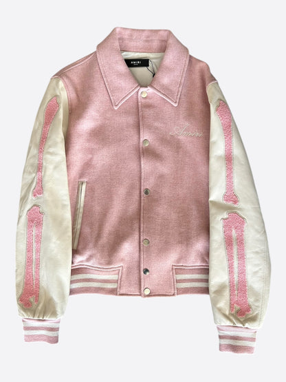 Amiri Pink & White Bones Varsity Jacket
