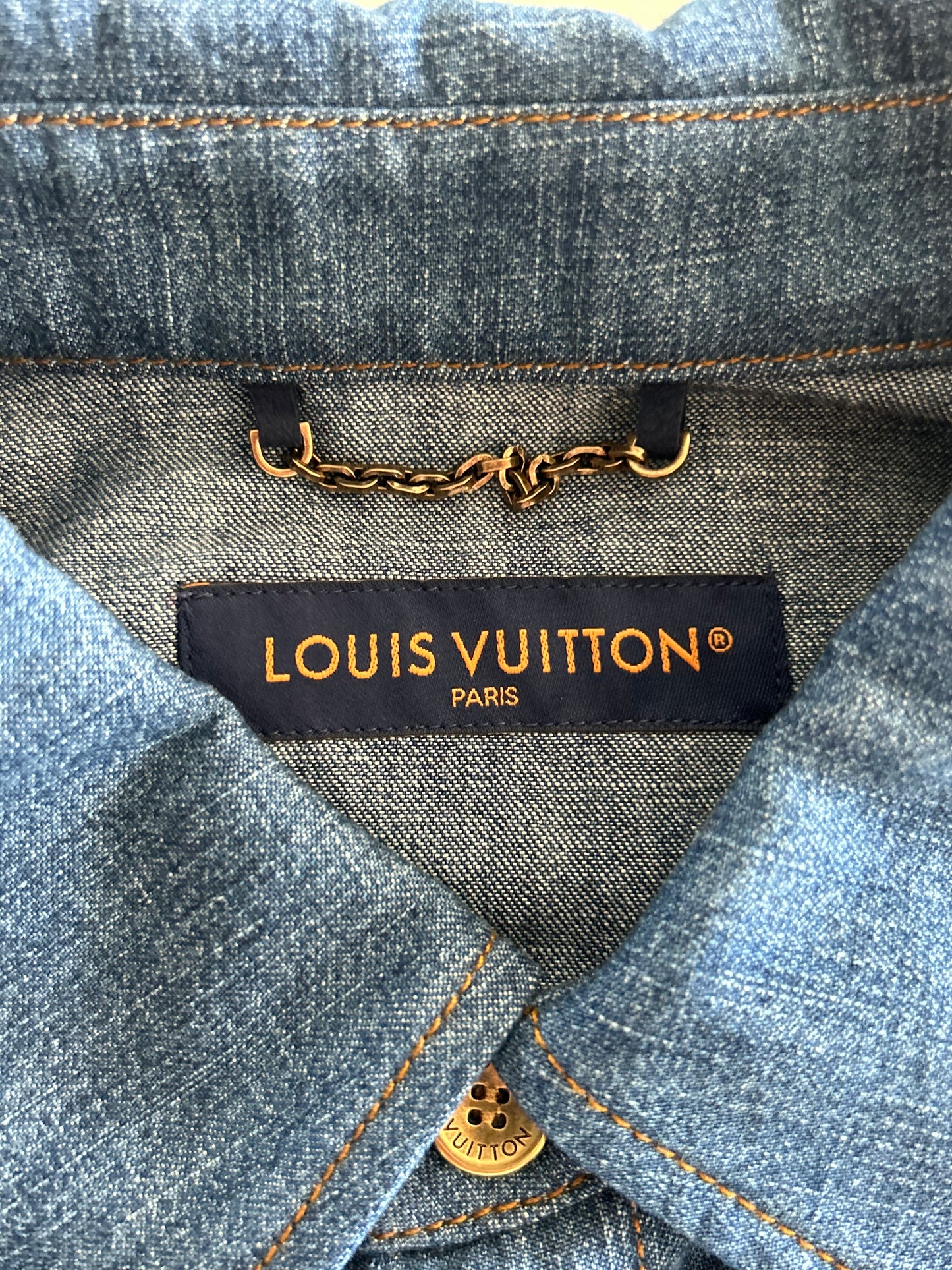 Louis Vuitton Blue & Gold Embroidered Denim Shirt