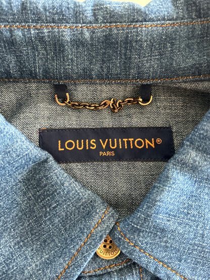 Louis Vuitton Blue & Gold Embroidered Denim Shirt