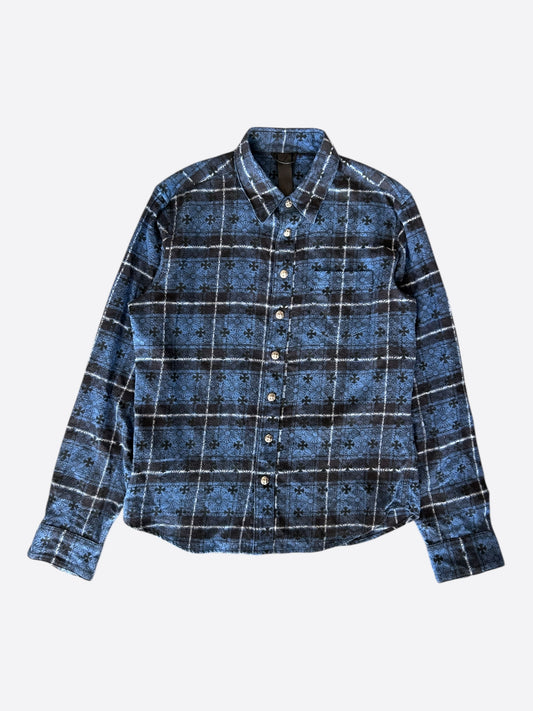 Chrome Hearts Blue Cross Patch Jacquard Button Up Shirt