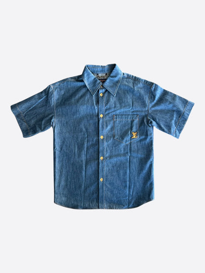 Louis Vuitton Blue & Gold Embroidered Denim Shirt