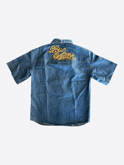 Louis Vuitton Blue & Gold Embroidered Denim Shirt