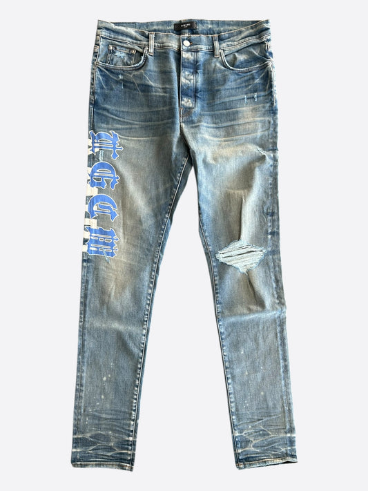 Amiri Clay Indigo & Blue T.G.C.W Distressed Logo Jeans